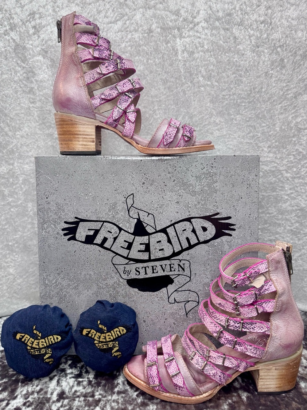 Freebird by Steven Pink Multi-Strap Block Heel Sandals